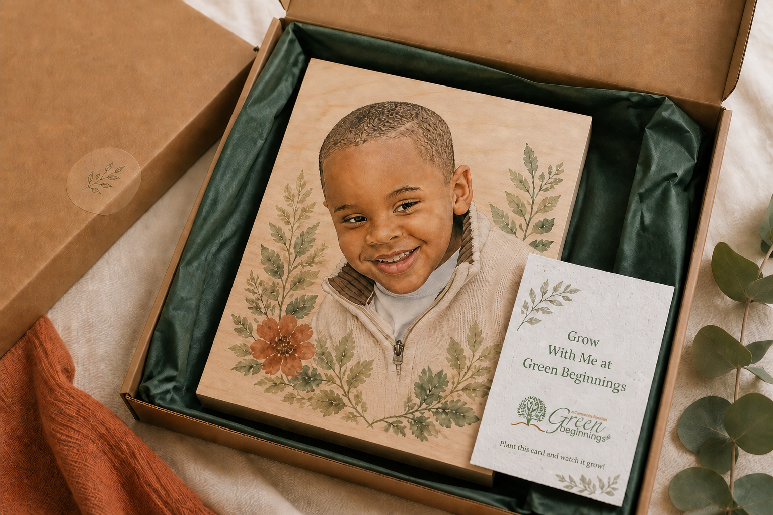 Noah's 4 x 6 Grow With Me wood portrait package in a kraft box